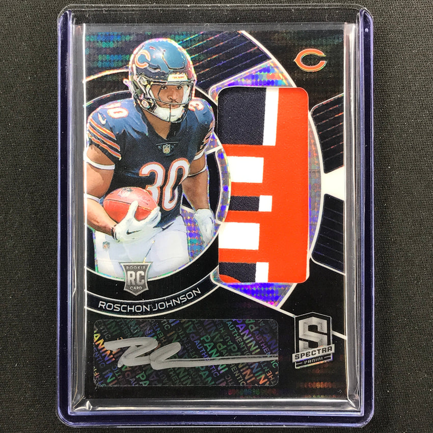 2023 Spectra Football Roschon Johnson Radiant Rookie Patch Auto Black Neon 1/10