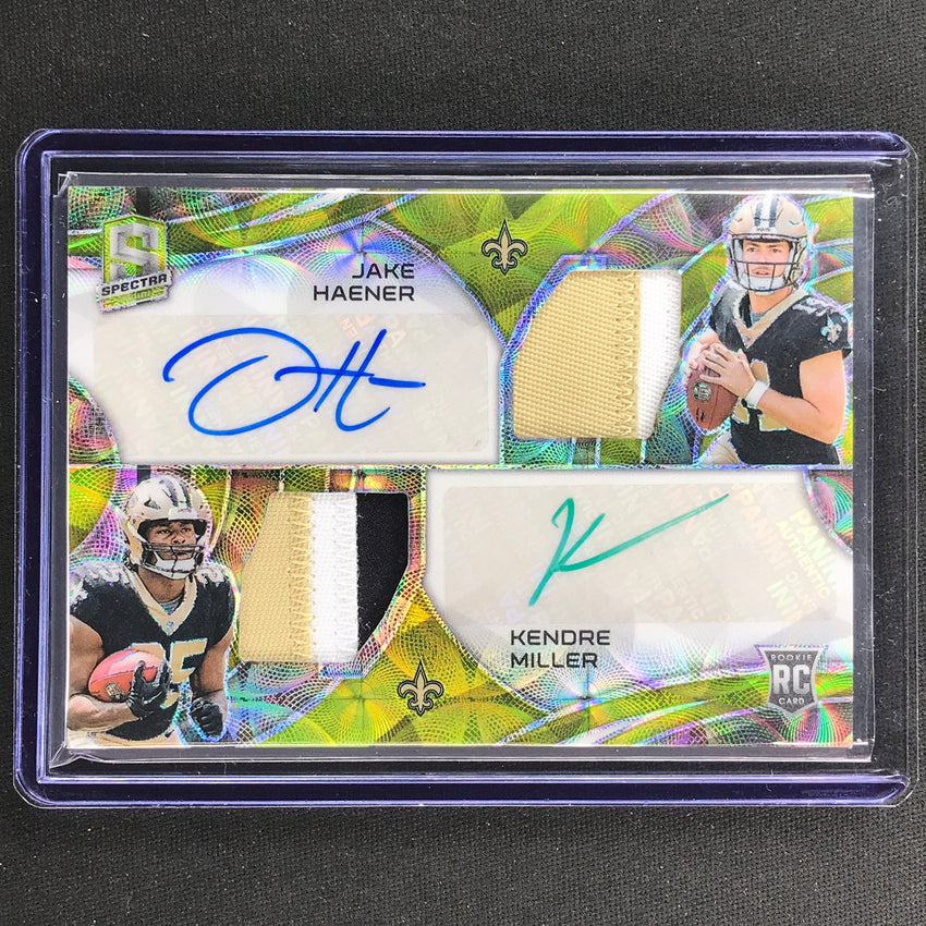 2023 Spectra Football Jake Haener Kendre Miller Dual Patch Auto Green Neon 1/35