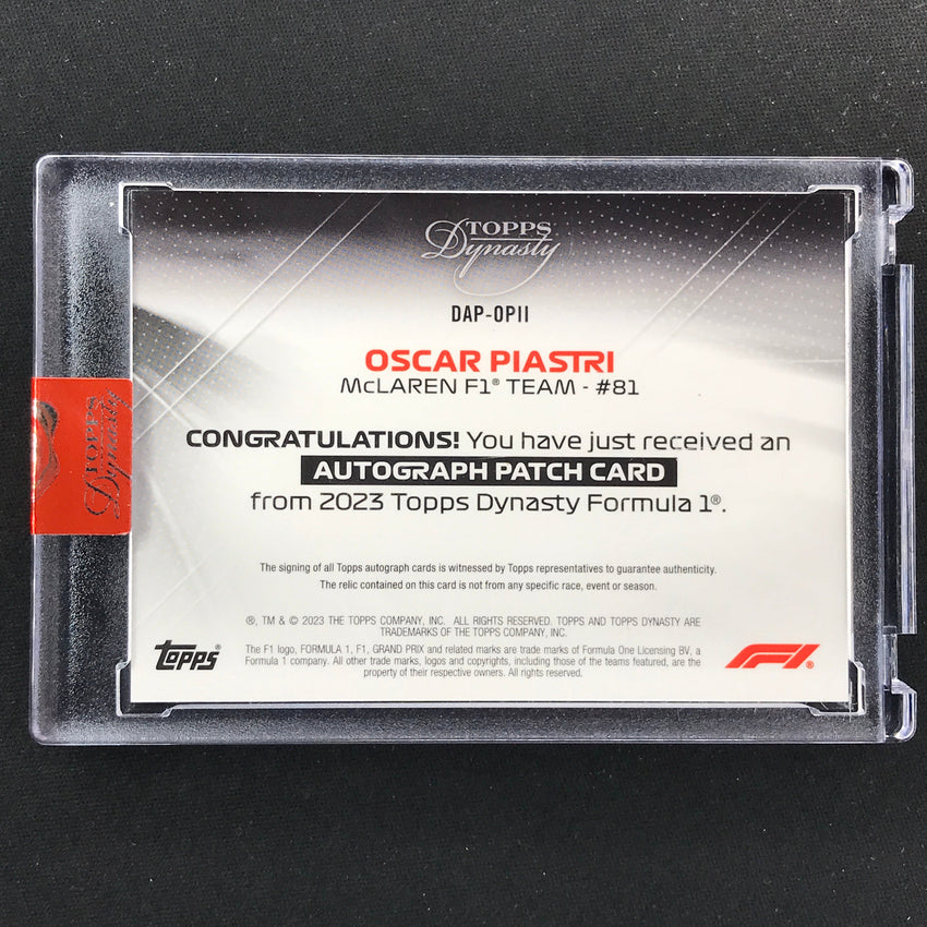 2023 Topps Dynasty Formula 1 Oscar Piastri Dynasty Rookie Patch Auto 8/10