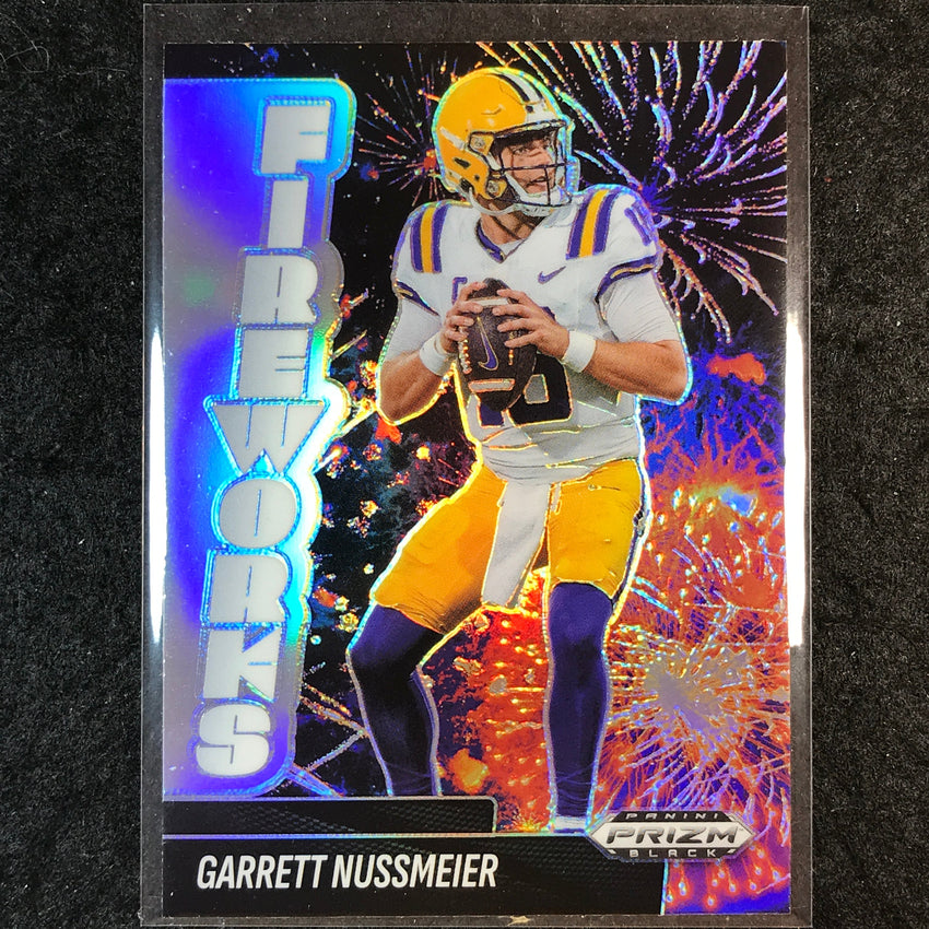 2025 Prizm Black Football GARRETT NUSSMEIER Fireworks Silver #8