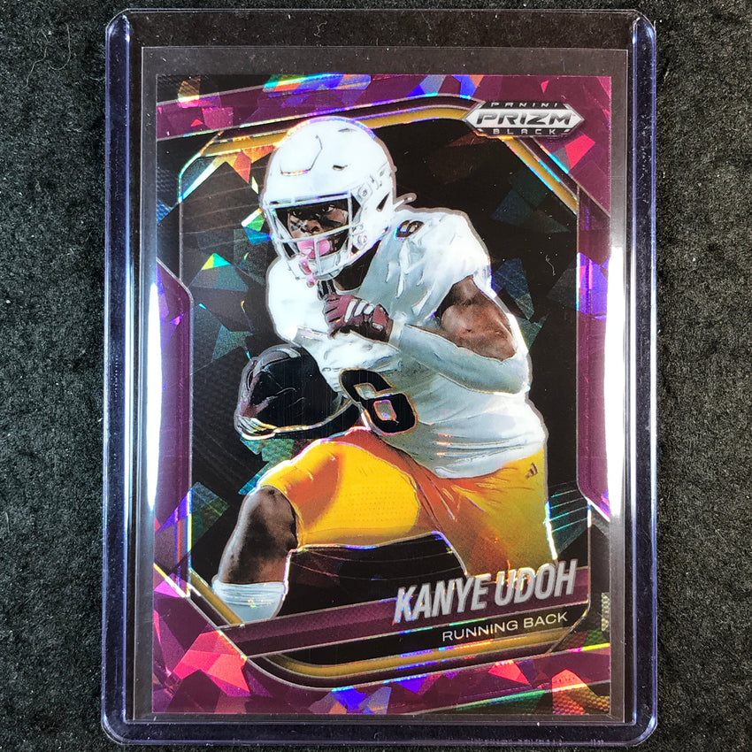 2025 Prizm Black Football KANYE UDOH Prospect Purple Ice 39/149 #154