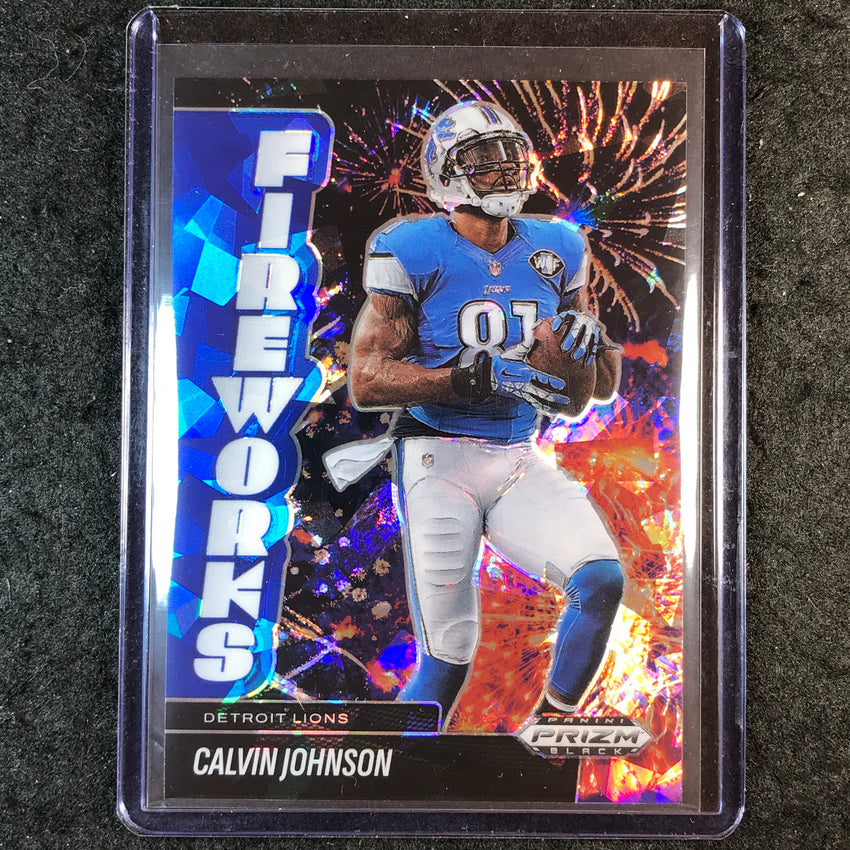 2025 Prizm Black Football CALVIN JOHNSON Fireworks Blue Ice 64/125 #20