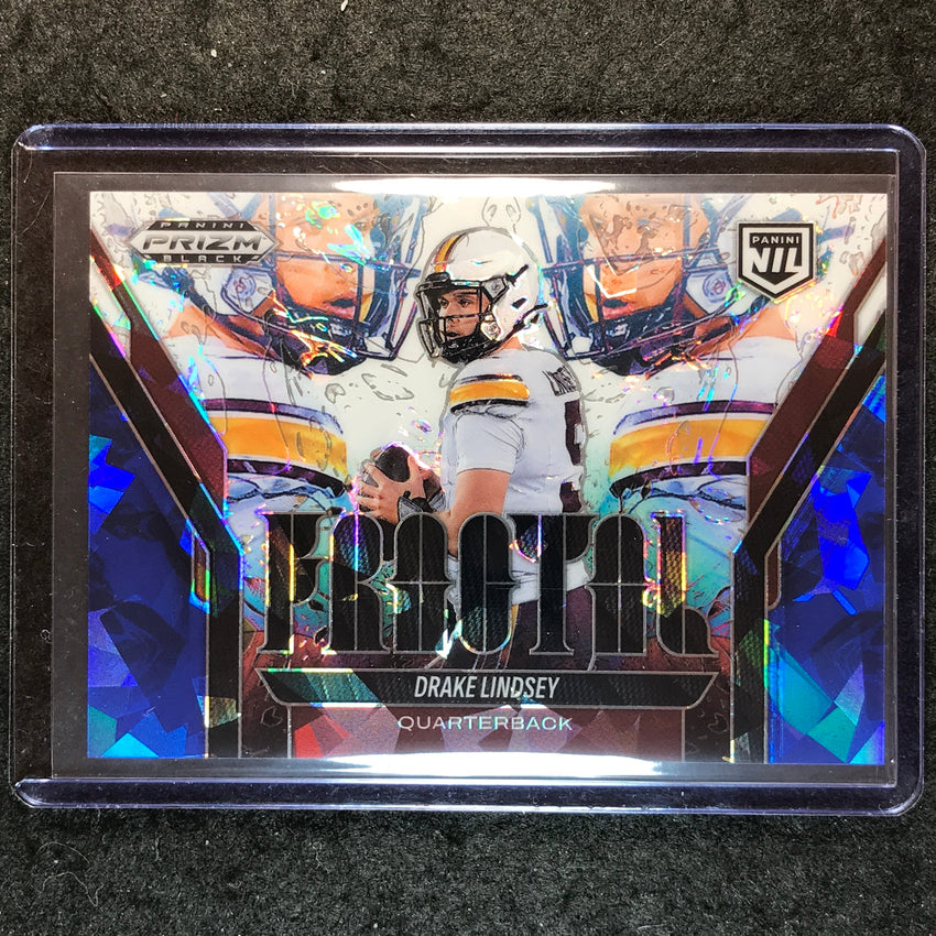 2025 Prizm Black Football DRAKE LINDSEY Fractal NIL Blue Ice 18/125 #24
