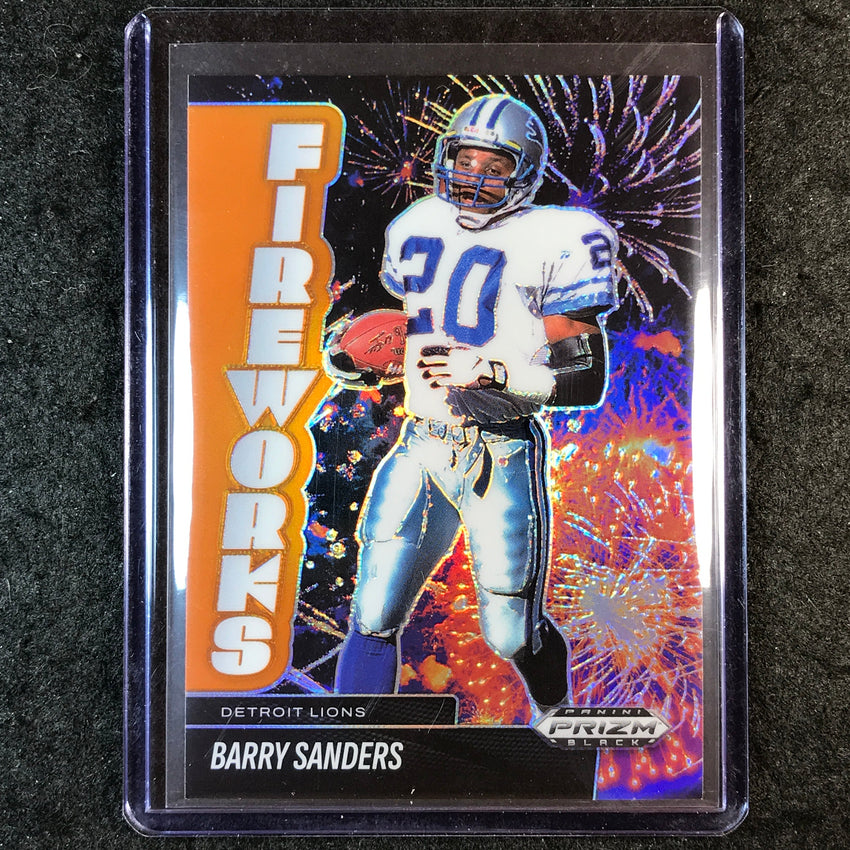2025 Prizm Black Football BARRY SANDERS Fireworks Orange 14/49 #18