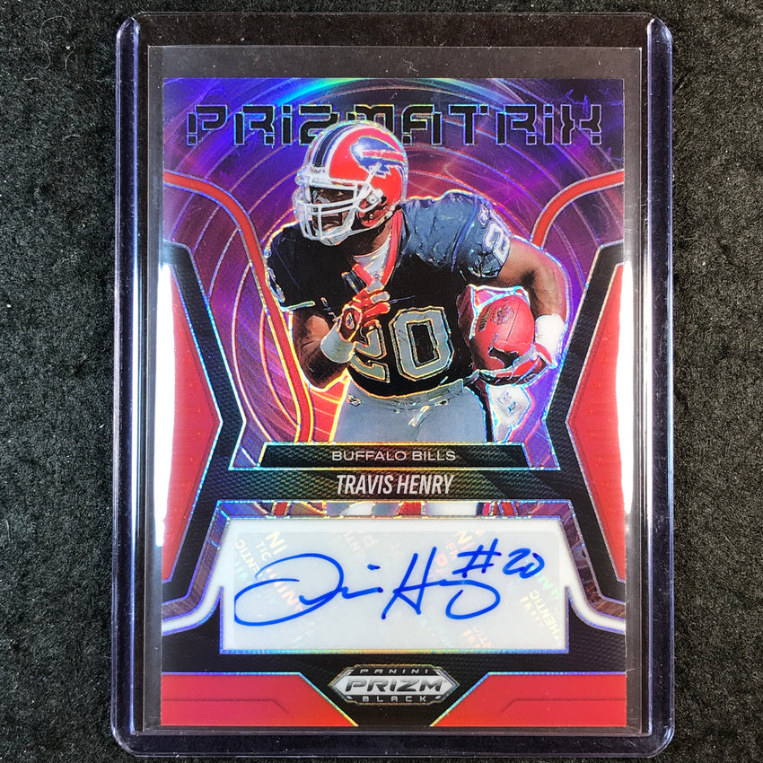 2025 Prizm Black Football TRAVIS HENRY Prizmatrix Auto Red 75/99