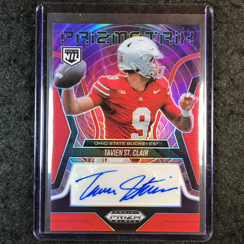 2025 Prizm Black Football TAVIEN ST. CLAIR Prizmatrix Prospect Auto Red 53/99