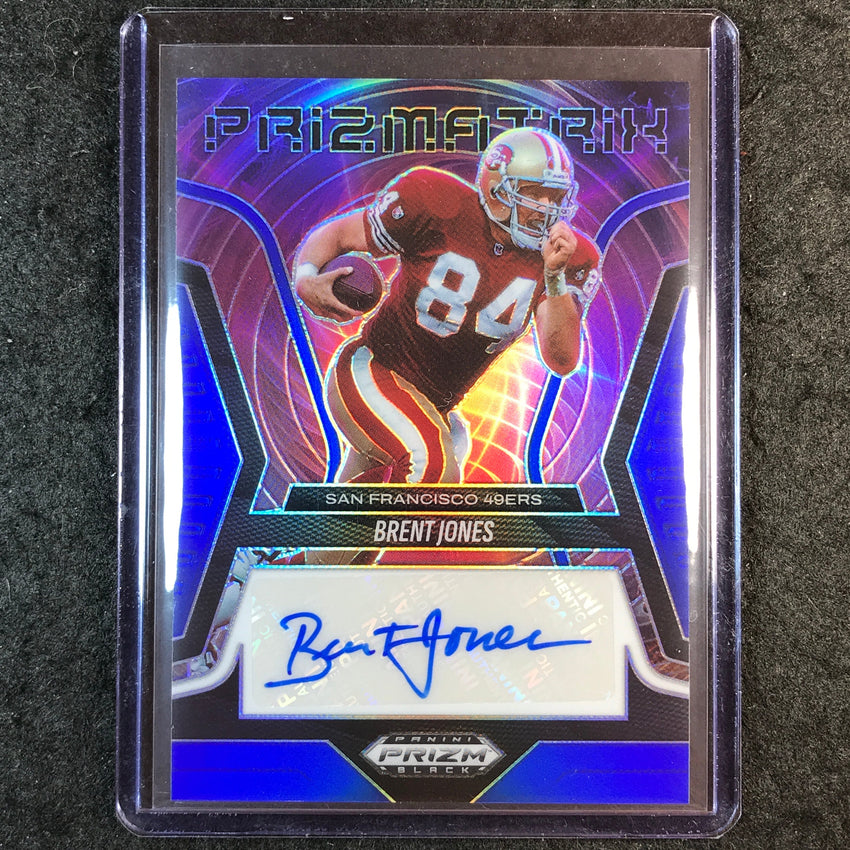 2025 Prizm Black Football BRENT JONES Prizmatrix Auto Blue 36/49