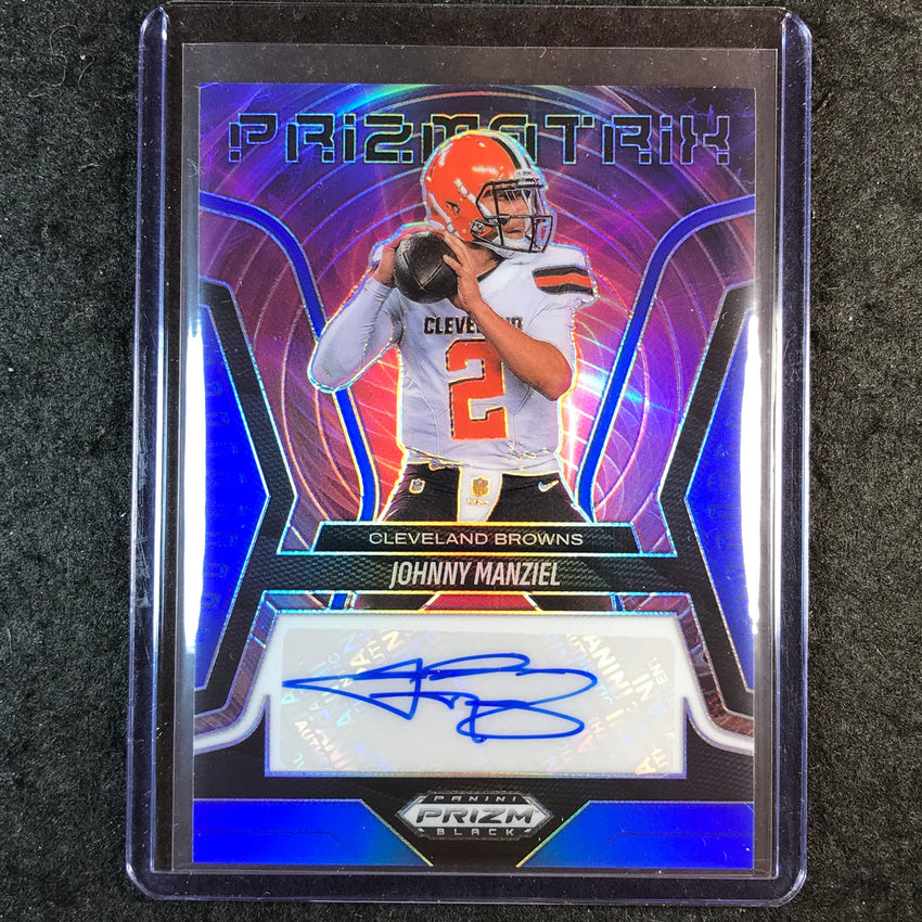 2025 Prizm Black Football JOHNNY MANZIEL Prizmatrix Auto Blue 11/49