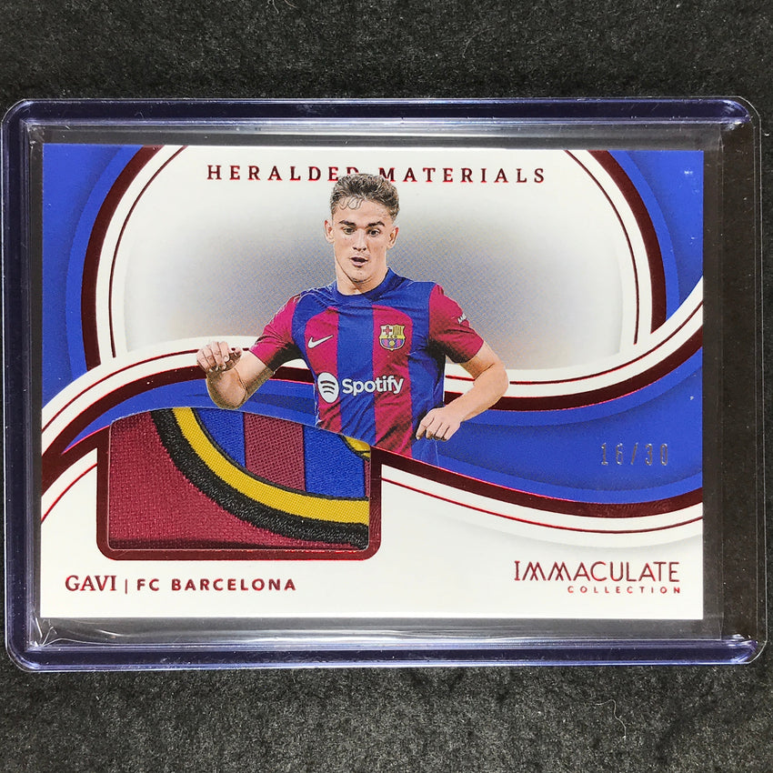 2023-24 Immaculate Soccer GAVI Heralded Materials Relic Ruby Red 16/30