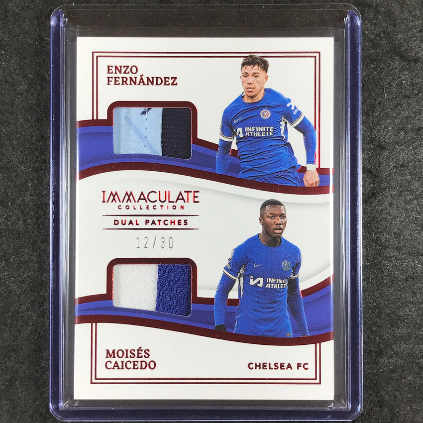 2023-24 Immaculate Soccer ENZO FERNANDEZ CAICEDO Dual Patches Ruby Red 12/30