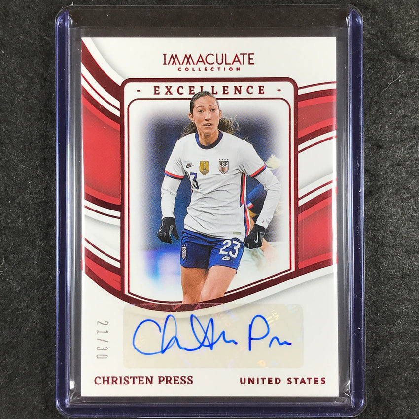 2023-24 Immaculate Soccer CHRISTEN PRESS Excellence Auto Ruby Red 21/30