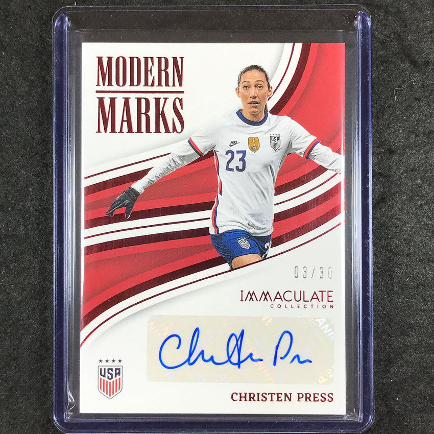 2023-24 Immaculate Soccer CHRISTEN PRESS Modern Marks Auto Ruby Red 3/30
