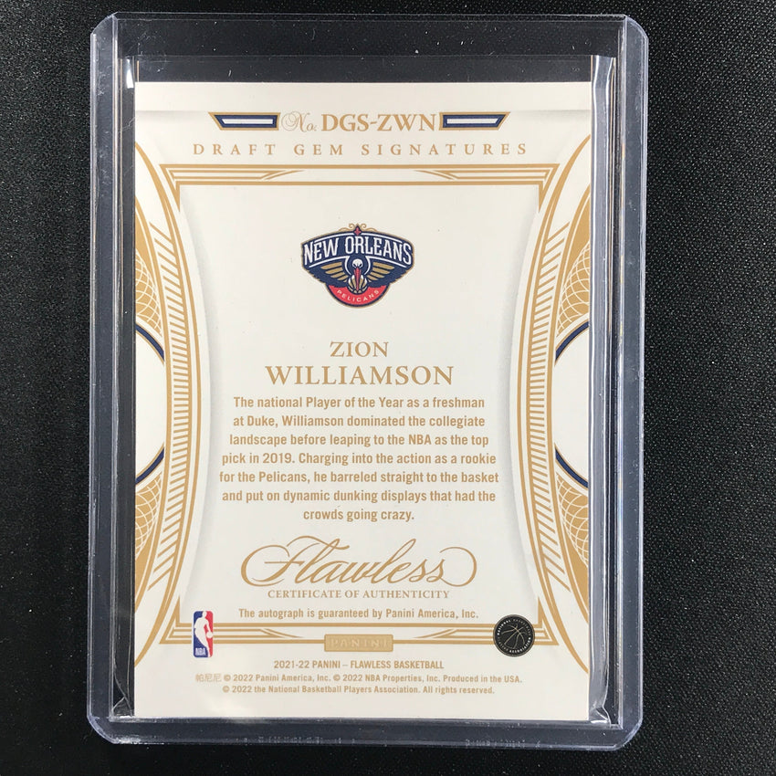 2021-22 Flawless Zion Williamson Draft Gem Signatures Auto Ruby Red 2/15
