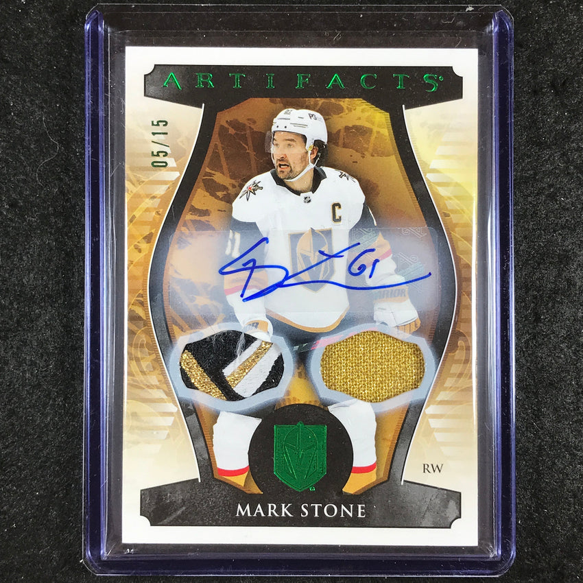 2023-24 Artifacts Hockey MARK STONE Base Material Patch Auto Emerald 5/15