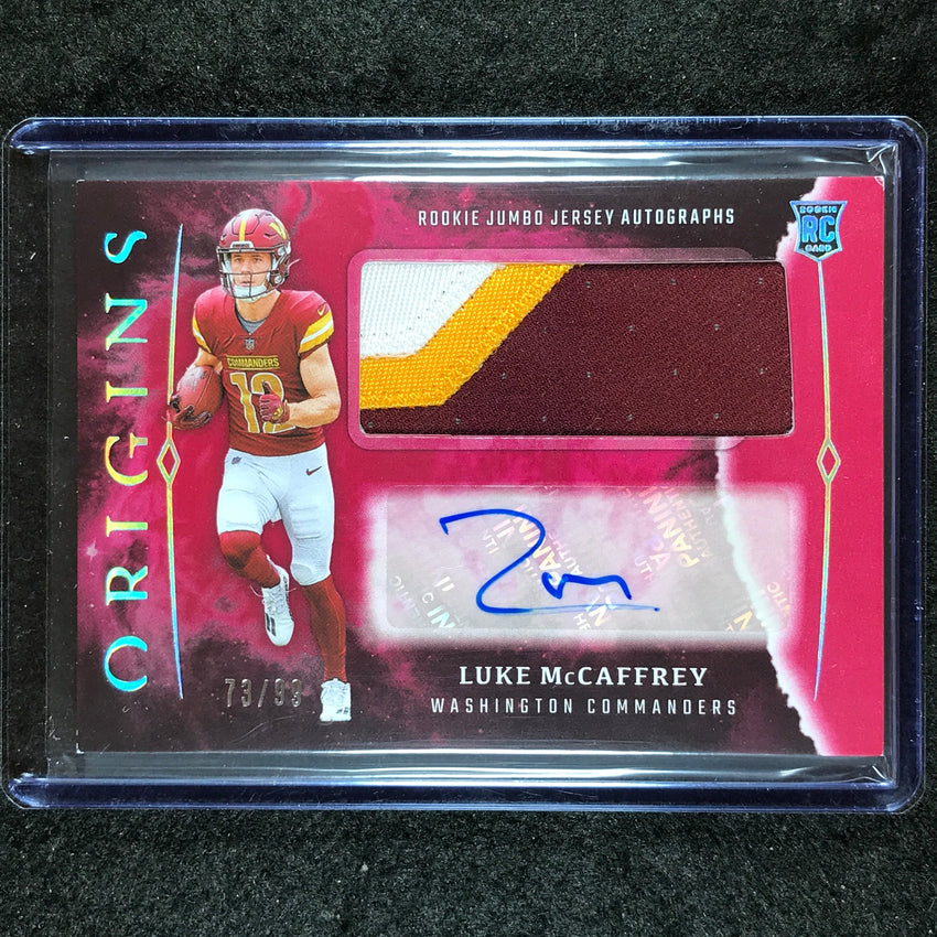 2024 Origins Football LUKE MCCAFFREY Rookie Jumbo Jersey Patch Auto Red 73/99