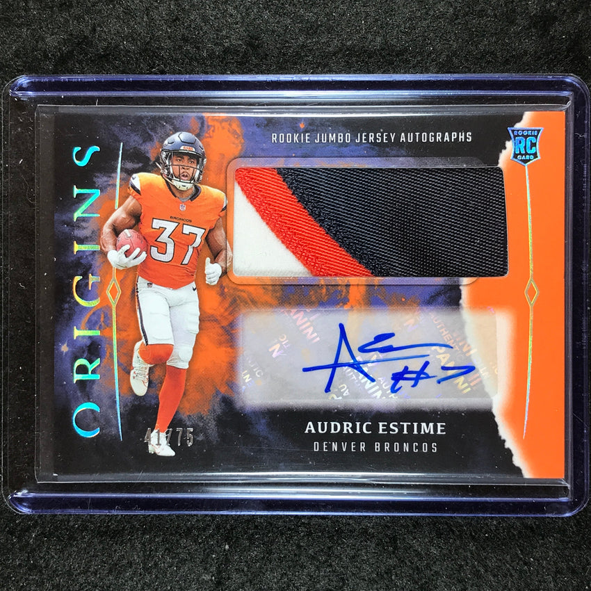 2024 Origins Football AUDRIC ESTIME Rookie Jumbo Jersey Patch Auto Orange 41/75