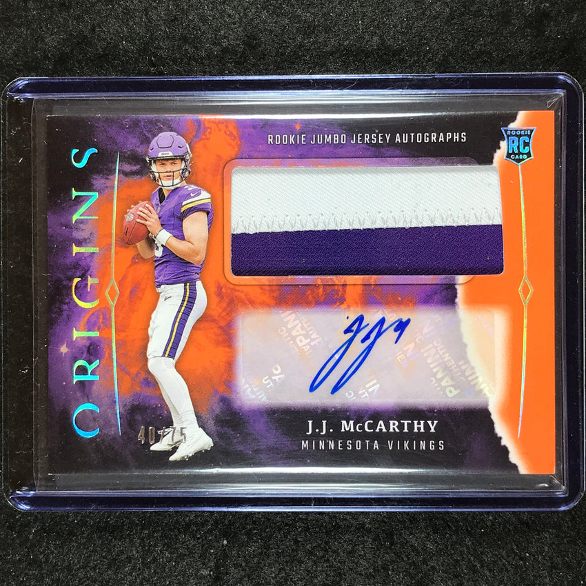 2024 Origins Football J.J. MCCARTHY Rookie Jumbo Jersey Patch Auto Orange 40/75