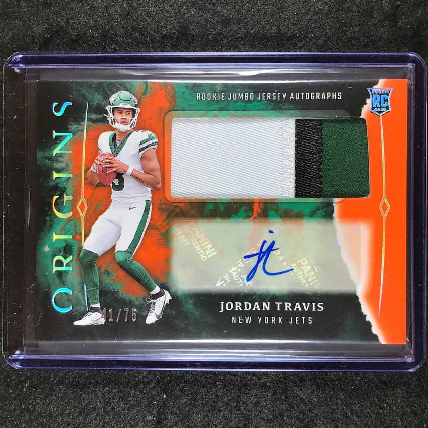 2024 Origins Football JORDAN TRAVIS Rookie Jumbo Jersey Patch Auto Orange 41/75