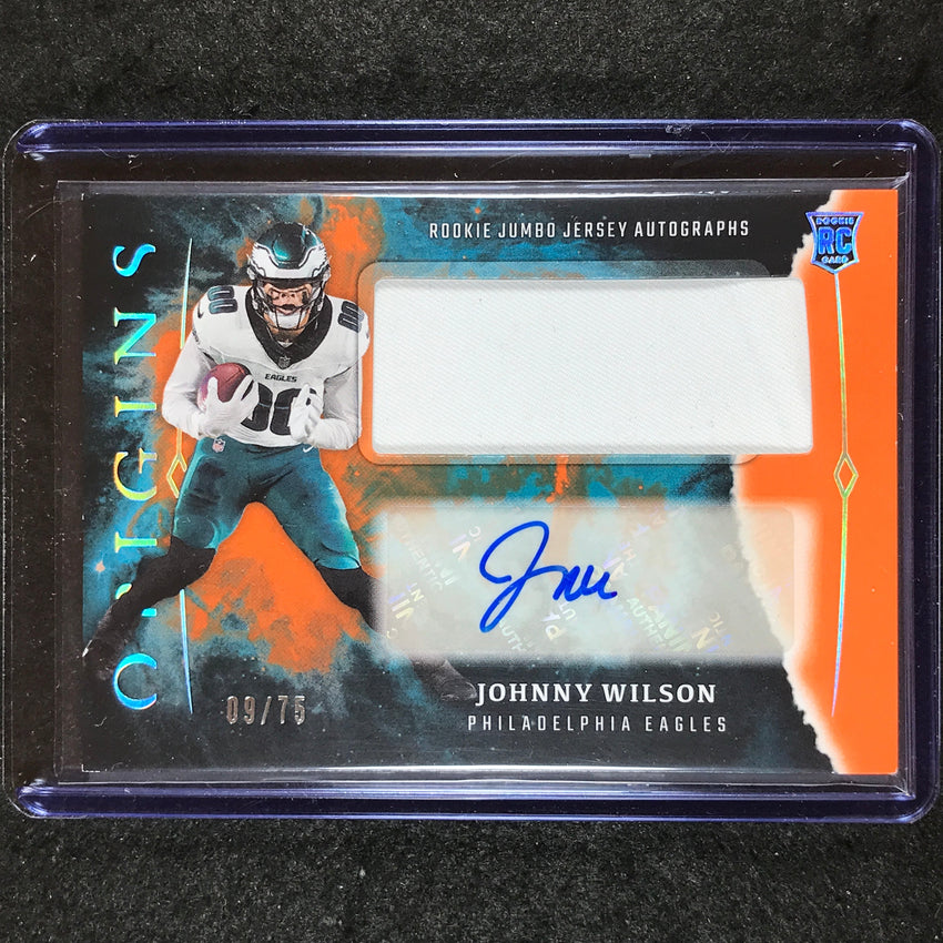 2024 Origins Football JOHNNY WILSON Rookie Jumbo Jersey Patch Auto Orange 9/75