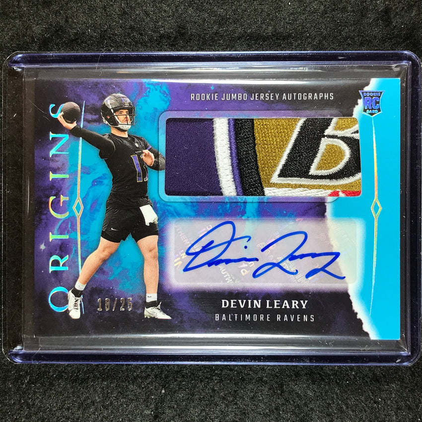 2024 Origins Football DEVIN LEARY Rookie Jumbo Jersey Patch Auto Turquoise 18/25