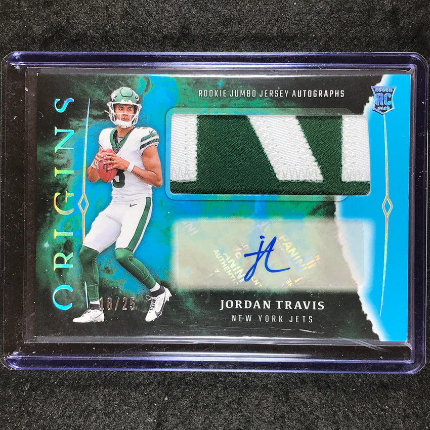 2024 Origins Football JORDAN TRAVIS Rookie Jumbo Patch Auto Turquoise 18/25