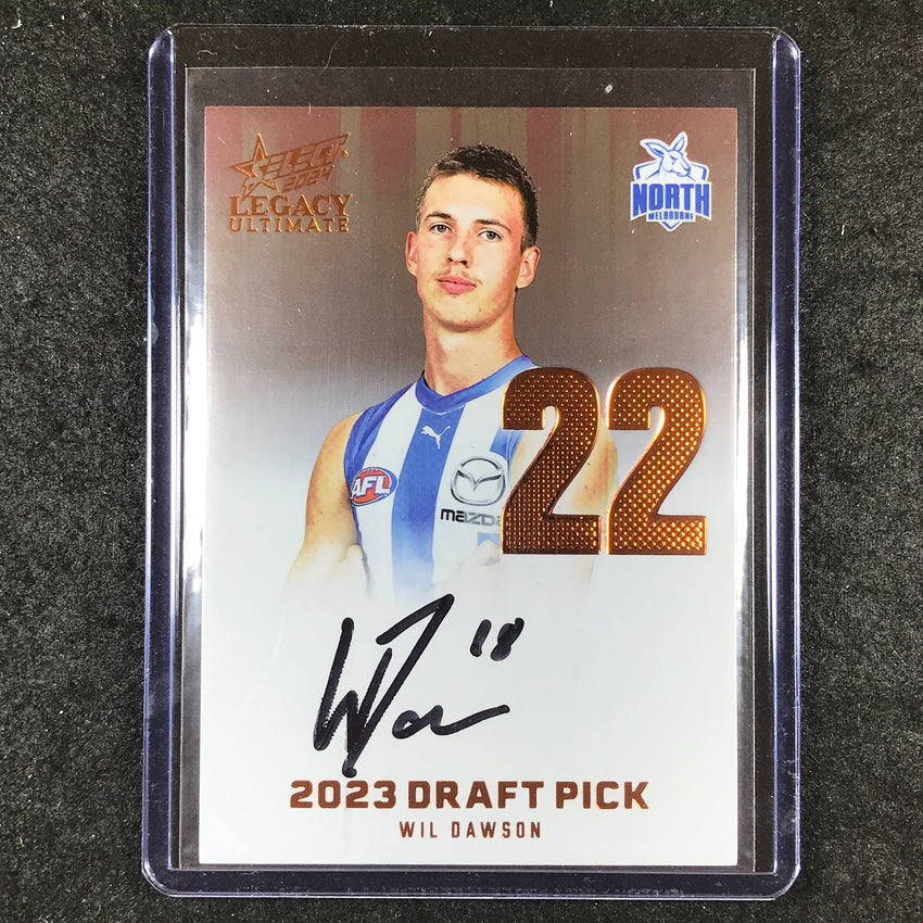 2024 Select AFL Legacy Ultimate WIL DAWSON Draft Pick Signatures Copper 14/175