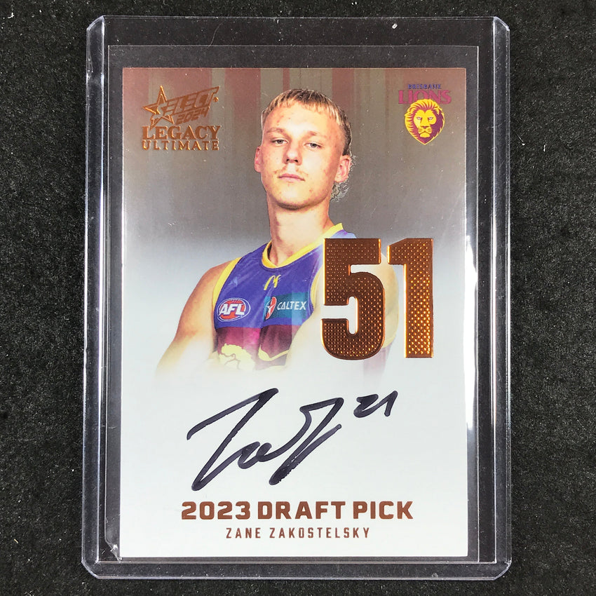 2024 Select AFL Legacy Ultimate ZANE ZAKOSTELSKY Draft Pick Signatures 62/175