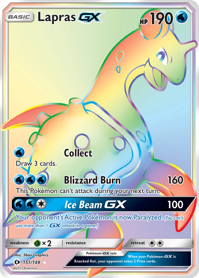 HYPER RARE Lapras GX - 151/149 - Sun and Moon Base Set