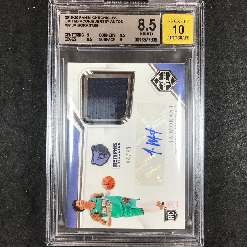2019 Chronicles JA MORANT Limited Rookie Jersey Auto 94/99 #37 BGS 8.5 (809)