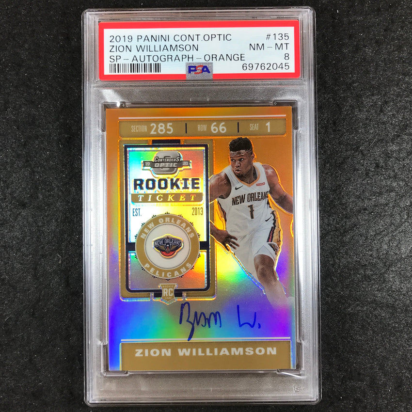 2019 Contenders Optic ZION WILLIAMSON Rookie Auto Orange 13/25 PSA 8 (045)