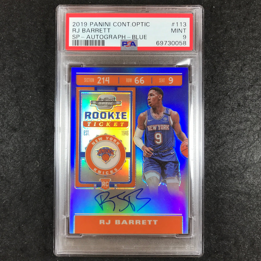2019 Contenders Optic RJ BARRETT Rookie Ticket Auto Blue 60/99 #113 PSA 9 (058)