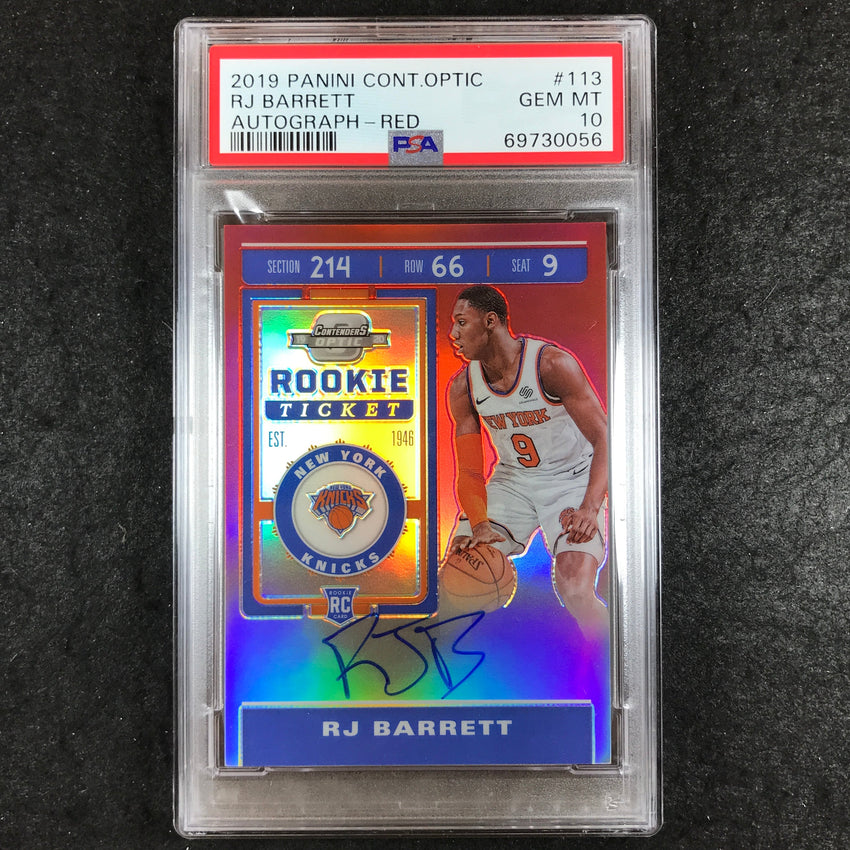 2019 Contenders Optic RJ BARRETT Rookie Ticket Auto Red 6/149 #113 PSA 10 (056)