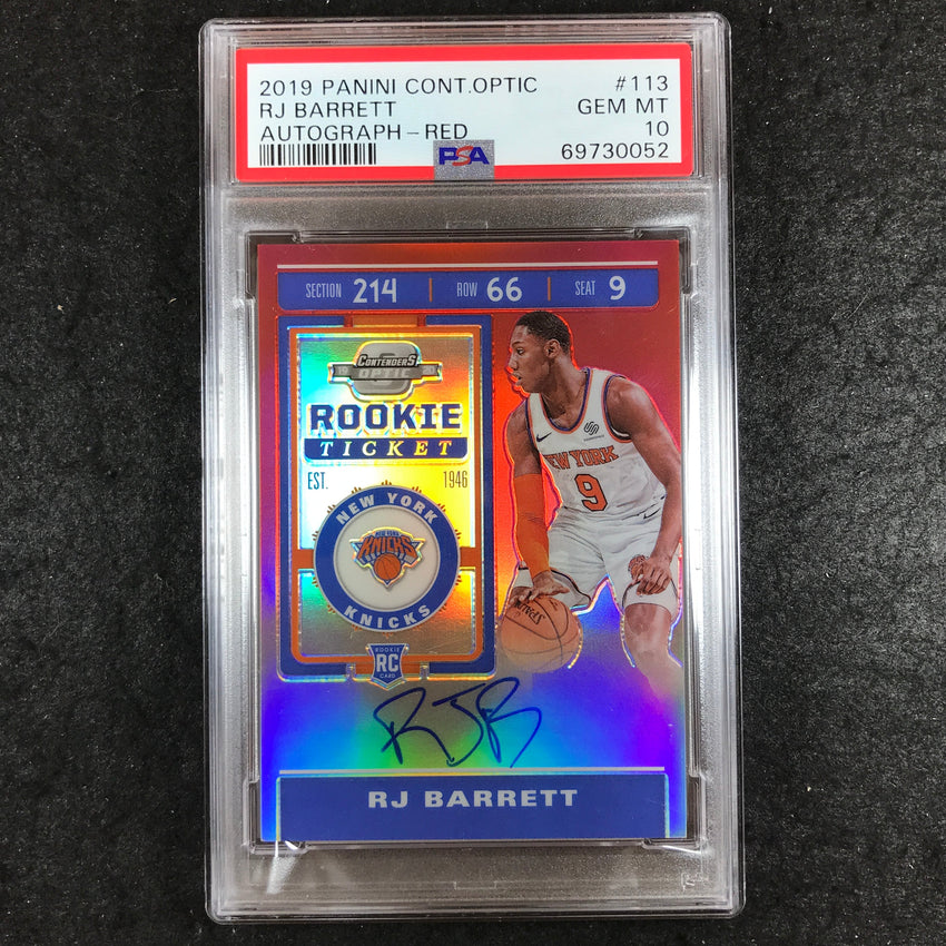 2019 Contenders Optic RJ BARRETT Rookie Ticket Auto Red 136/149 PSA 10 (052)