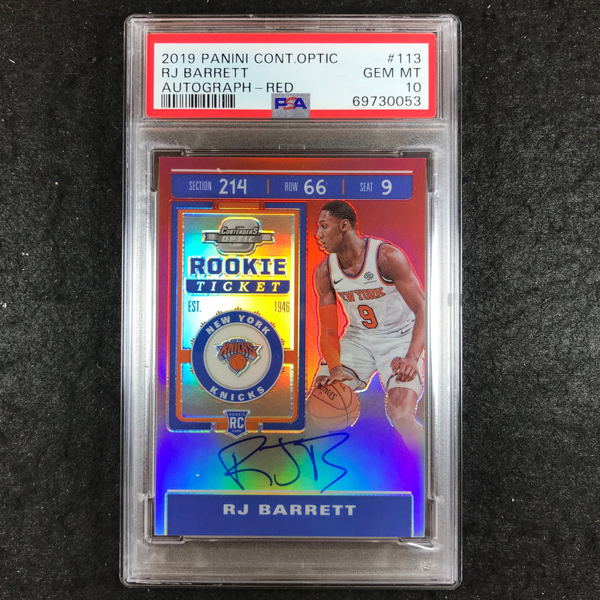 2019 Contenders Optic RJ BARRETT Rookie Ticket Auto Red 46/149 #113 PSA 10 (053)