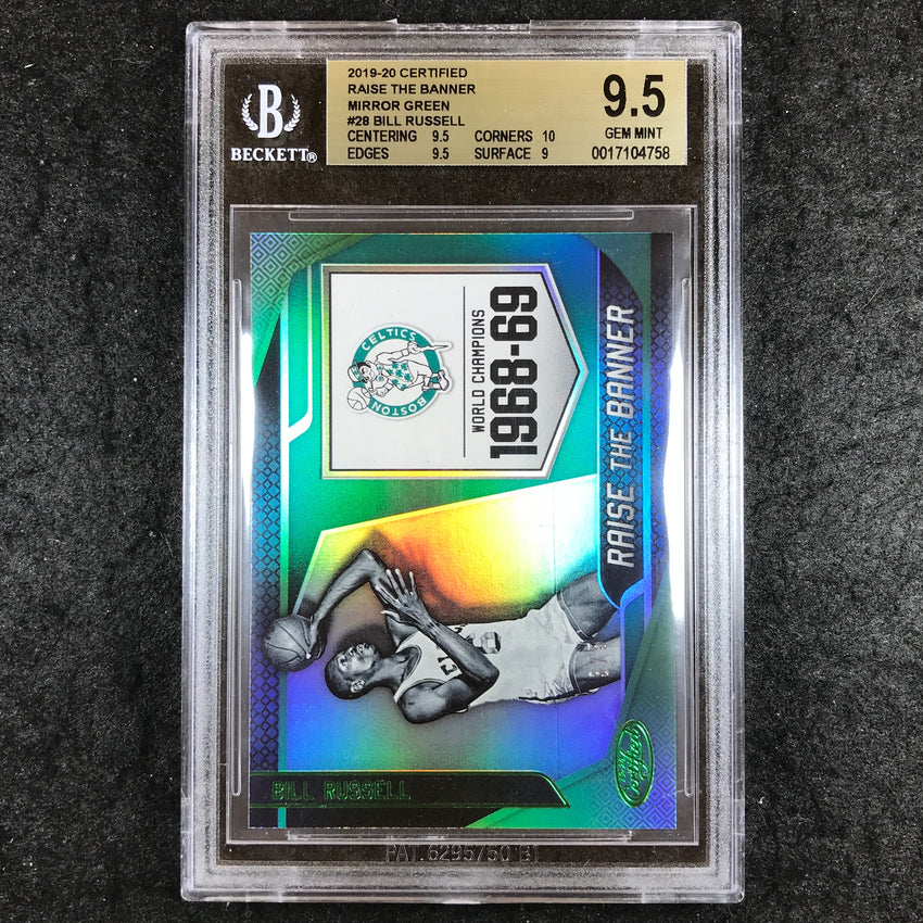 2019 Certified BILL RUSSELL Raise the Banner Mirror Green 3/5 #28 BGS 9.5 (758)