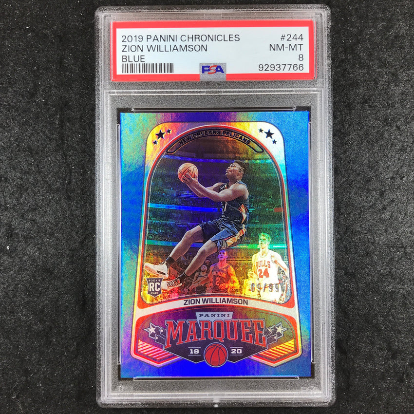 2019 Panini Chronicles ZION WILLIAMSON Rookie Blue 9/99 #244 PSA 8 (766)
