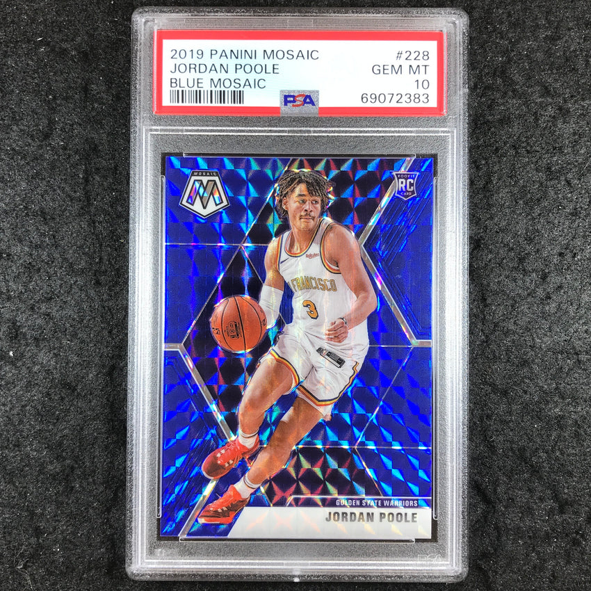 2019 Panini Mosaic JORDAN POOLE Rookie Blue Mosaic 55/99 #228 PSA 10 (383)