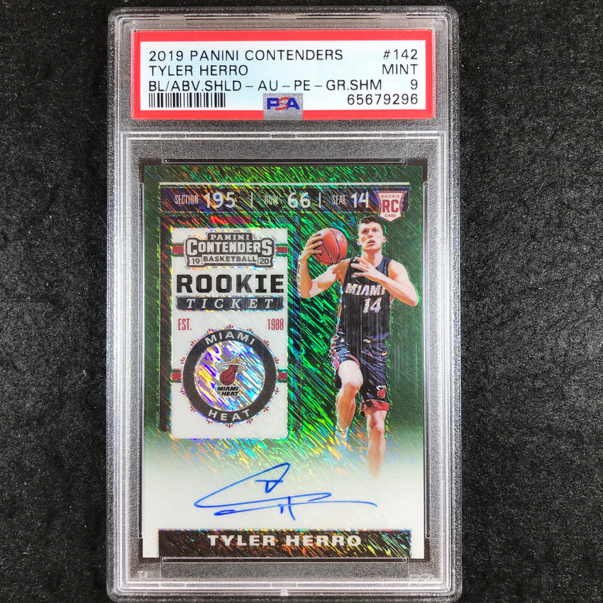 2019 Contenders TYLER HERRO Rookie Ticket Auto Green Shimmer #142 PSA 9 (296)