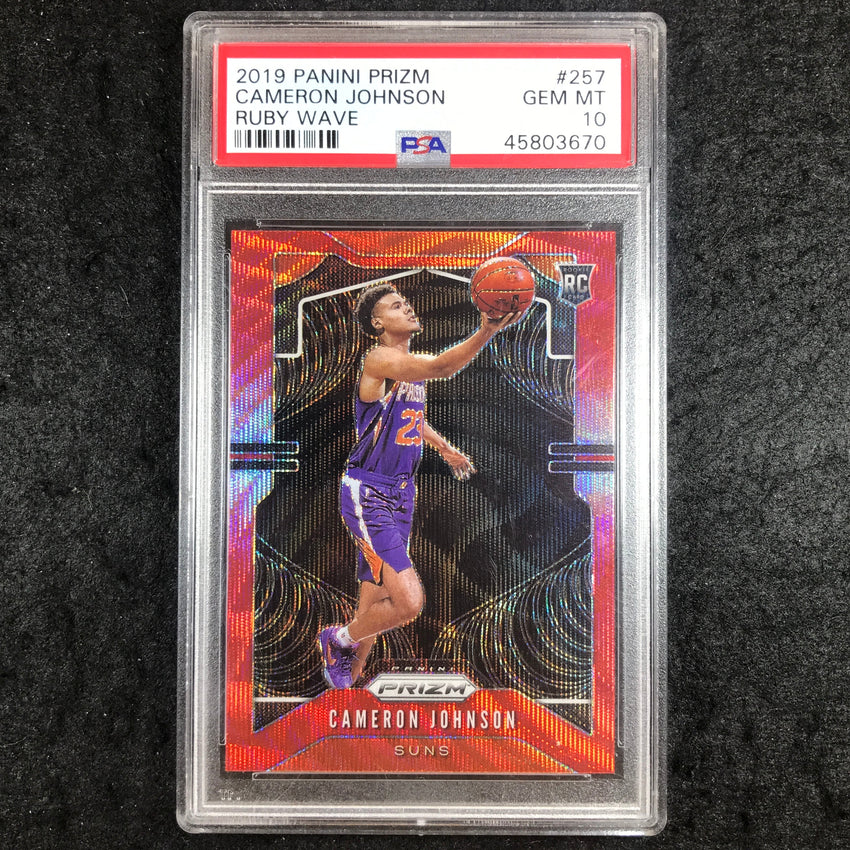 2019 Panini Prizm CAMERON JOHNSON Rookie Ruby Wave #257 PSA 10 (670)