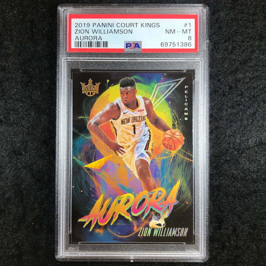 2019 Panini Court Kings ZION WILLIAMSON Rookie Aurora #1 PSA 8 (386)