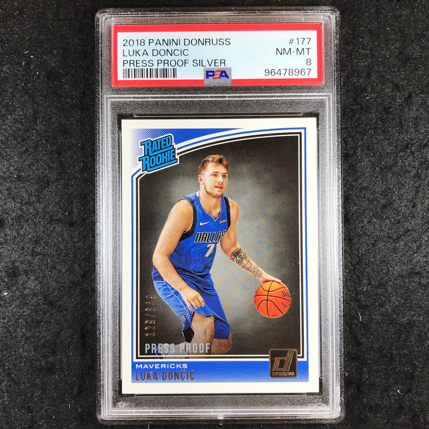 2018 Donruss LUKA DONCIC Rated Rookie Press Proof Silver 129/349 PSA 8 (967)