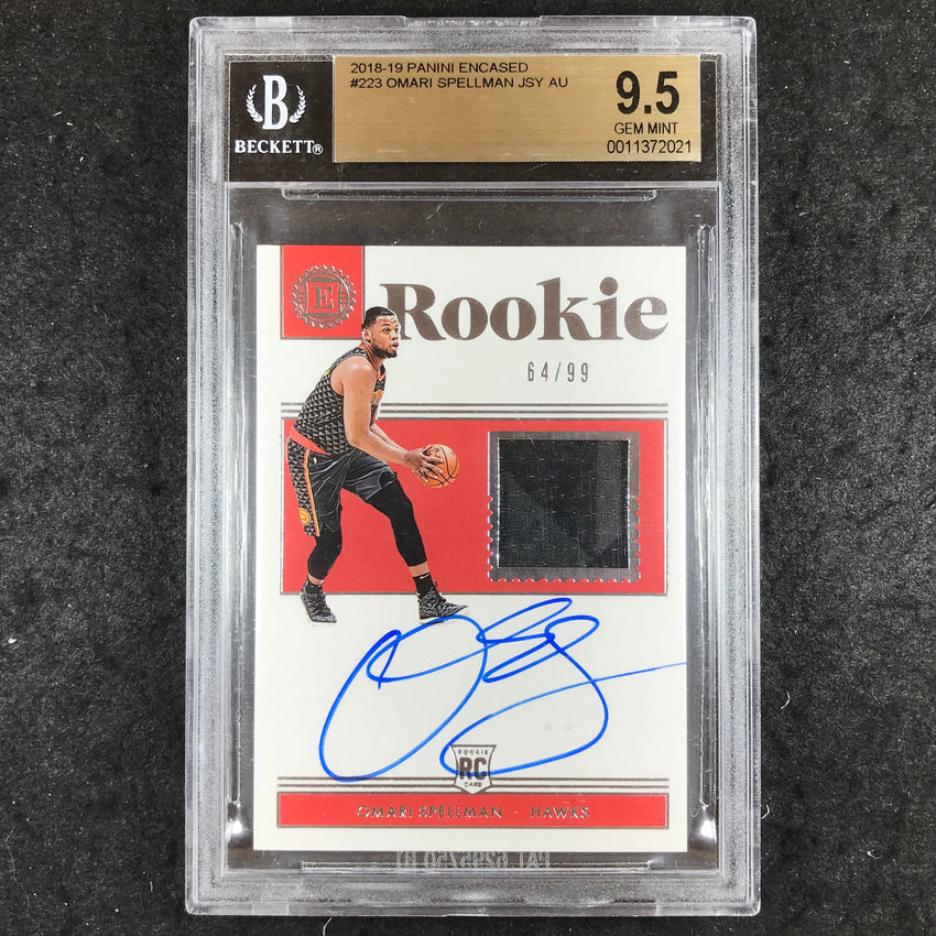 2018 Panini Encased OMARI SPELLMAN Rookie Jersey Auto 64/99 #223 BGS 9.5 (021)