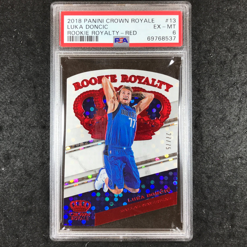 2018 Panini Crown Royale LUKA DONCIC Rookie Royalty Red 27/75 #13 PSA 6 (537)
