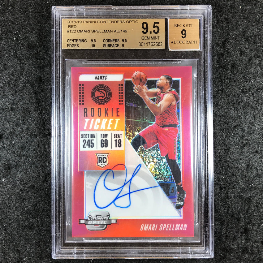 2018 Contenders Optic OMARI SPELLMAN Rookie Ticket Auto 125/149 BGS 9.5/9 (682)