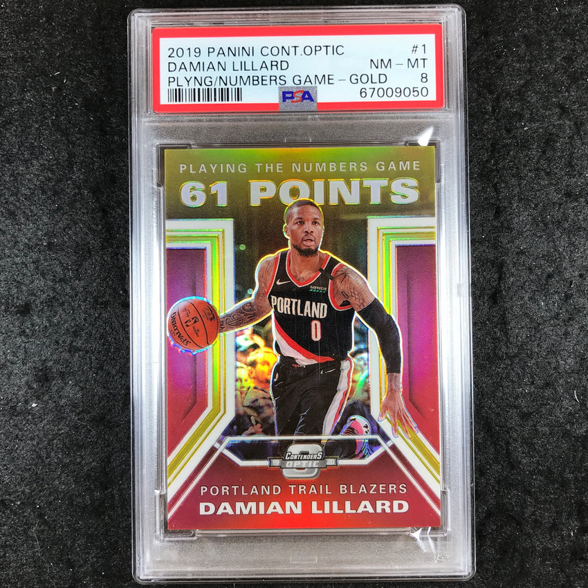2019 Contenders Optic DAMIAN LILLARD Playing The Numbers Gold 5/10 PSA 8 (050)