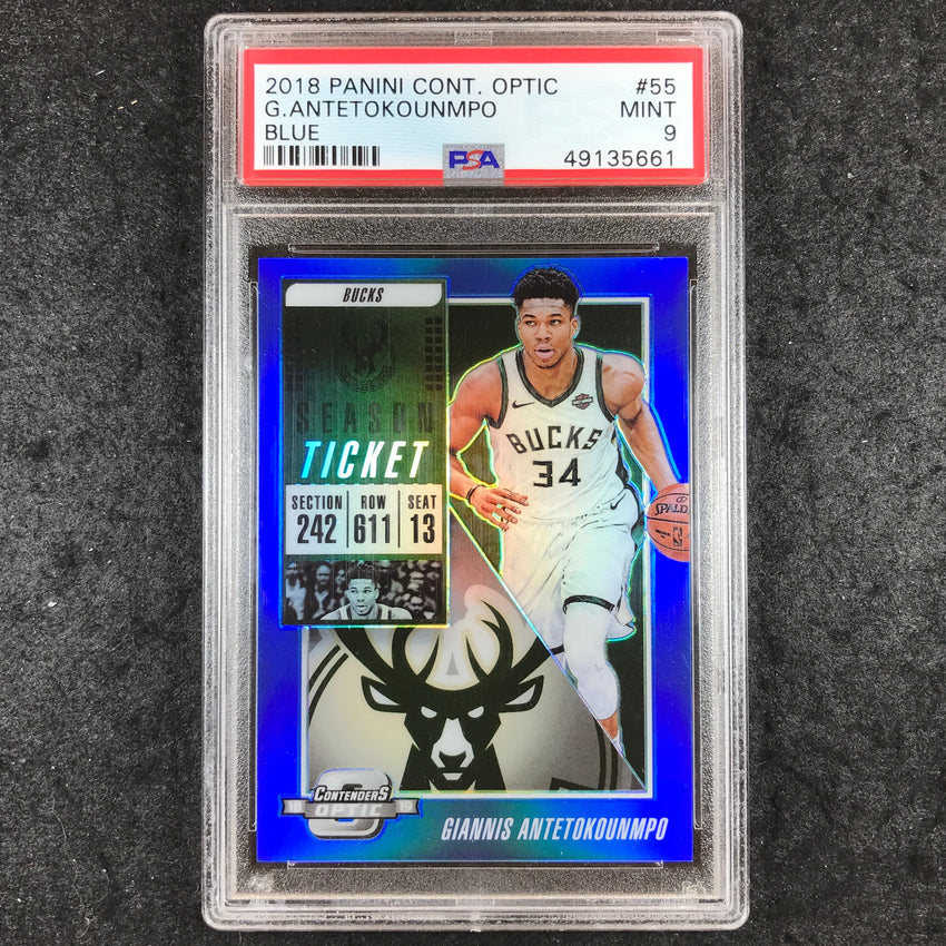 2018 Panini Contenders Optic GIANNIS ANTETOKOUNMPO Blue 90/99 #55 PSA 9 (661)
