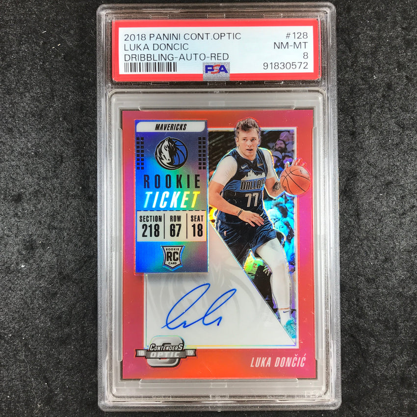 2018 Contenders Optic LUKA DONCIC Rookie Ticket Var Auto Red 14/99 PSA 8 (572)