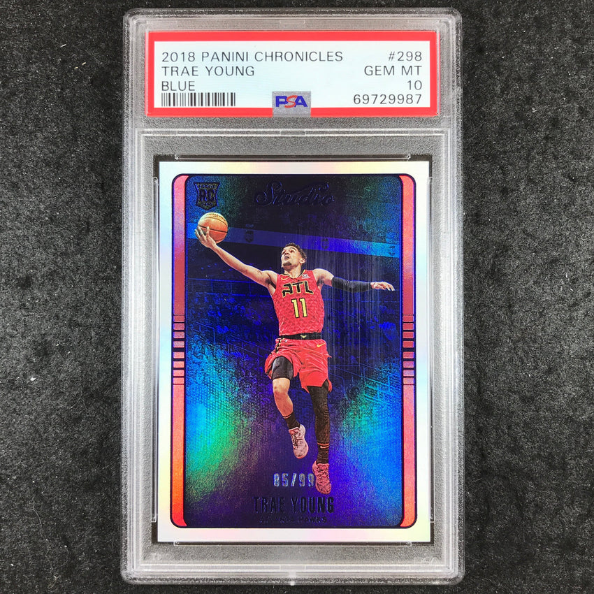 2018 Panini Chronicles TRAE YOUNG Rookie Blue 85/99 #298 PSA 10 (987)