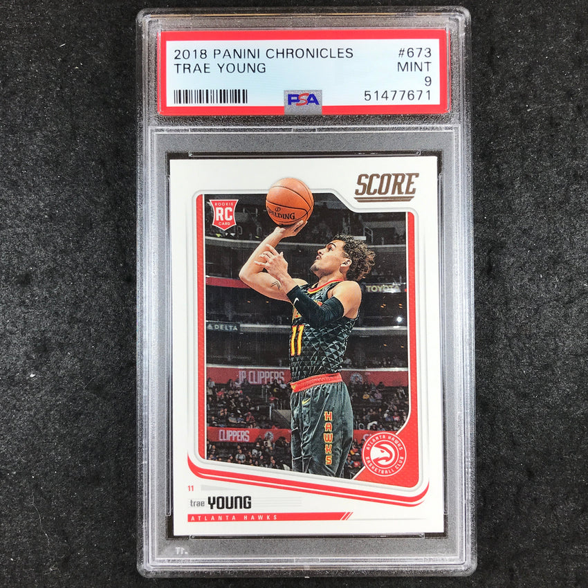 2018 Panini Chronicles TRAE YOUNG Rookie Score #673 PSA 9 (671)