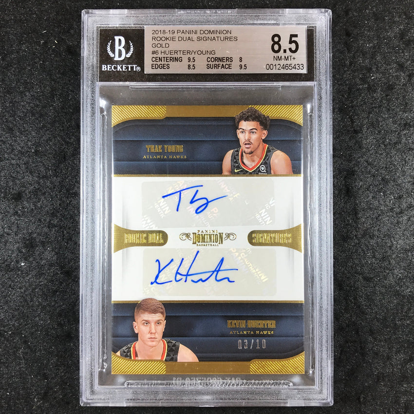 2018 Dominion TRAE YOUNG HUERTER Rookie Dual Auto Gold 3/10 #6 BGS 8.5 (433)
